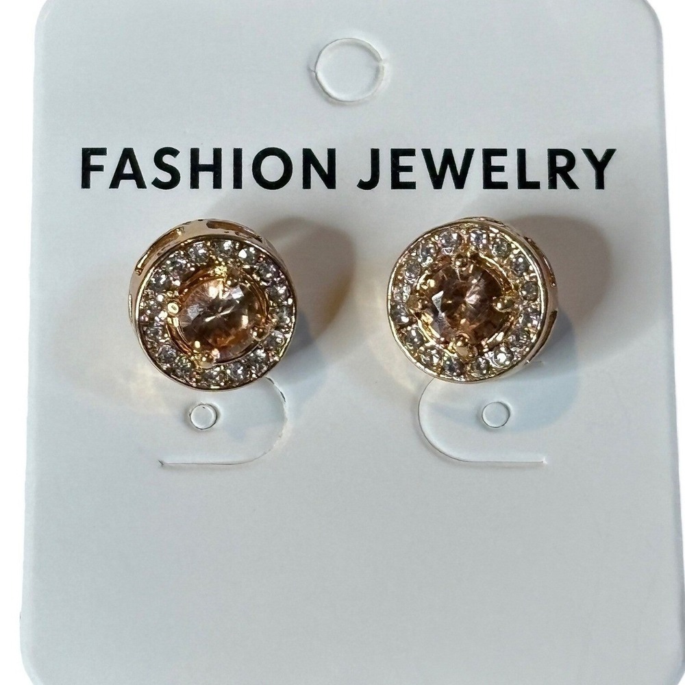 Fashion Jewelry Halo Stud Earrings Womens OS Gold Champagne Crystal Rhinestone